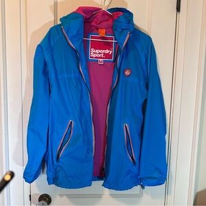 Superdry Bright Blue & Pink Hooded Zip-Up Nylon Windbreaker/Raincoat, Sz M